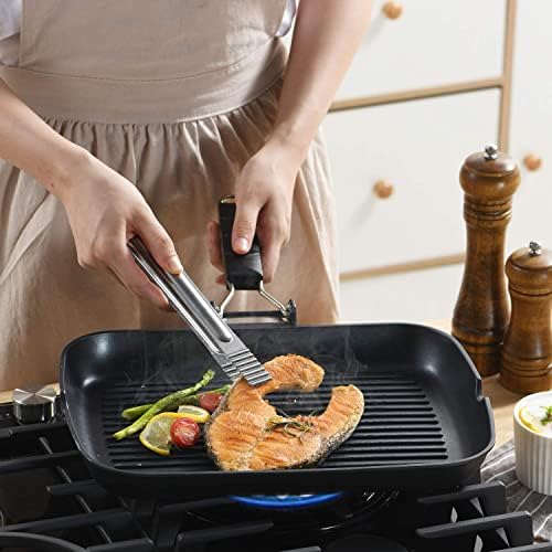 S·KITCHN Grill Pan with Folding Handle, Nonstick Grilling Pan for Stove Tops, Induction Compatible Rectangle KBBQ Pan with Pour Spouts - 13 × 9IN - Image 2