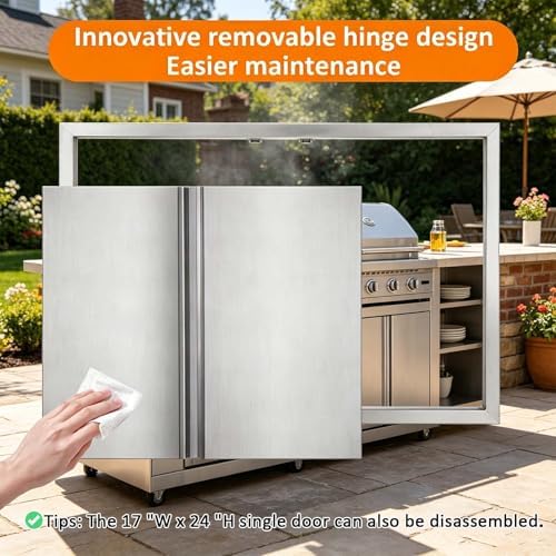 JIE JIN Outdoor Kitchen Door 35" W X 24" H Double Doors BBQ Access Door BBQ Island Door 304 Brushed Stainless Steel Flush Mount Door for Outdoor Kitchen BBQ Island Outdoor Cabinet Doors - Image 4