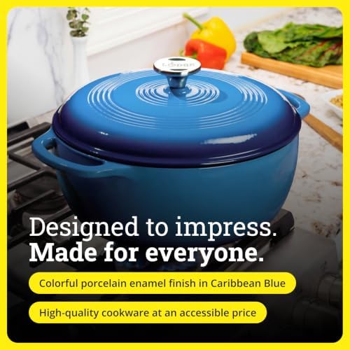 Lodge Essential Enamel Cast Iron Dutch Oven, 7.5 Quart, Caribbean Blue - Image 6