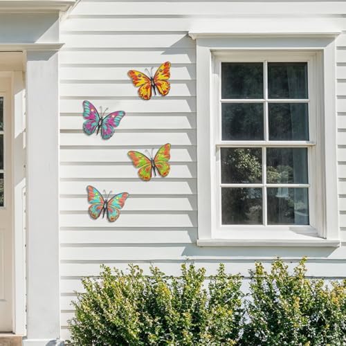 Daogtc Metal Butterfly Wall Decor - 9.6" Outdoor Fence Wall Art Decor, Hanging Decorations for Garden Yard Living Room Bedroom Patio Balcony(4 Pack) - Image 6