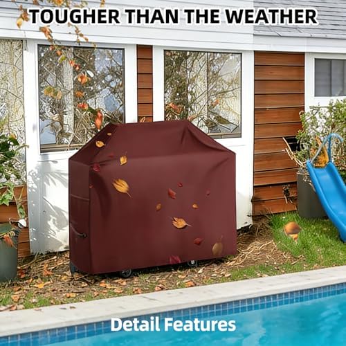 BBQ Gas Grill Cover for Outdoor, Anti-UV, Rip-Proof, 600D Oxford Fade Resistant Material, Barbecue Cover with Hook and Loop Straps & Adjustable Hem Drawstring (Reddish Brown, 55”x23”x42”) - Image 5