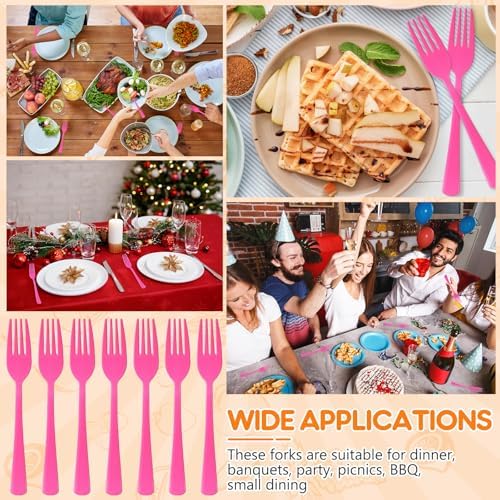 60 Pcs Rose Red Disposable Plastic Forks Cutlery Heavy Duty Dinnerware Plastic Silverware Flatware for Home Office School Party Picnics Restaurant Outdoor Events or Every Day Use (Rose Red) - Image 6