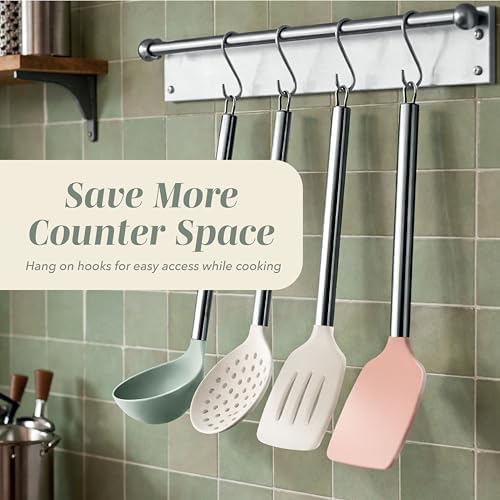 COOK WITH COLOR Silicone Cooking Utensils, Kitchen Utensil Set, Easy to Clean Silicone Kitchen Utensils, Cooking Utensils for Nonstick Cookware, Kitchen Gadgets Set, 10 Pieces, Mint - Image 4