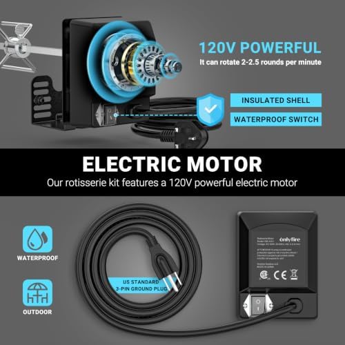 onlyfire Universal Electric Grill Rotisserie Motor, 110 Volt/4 Watt, Black - Image 3