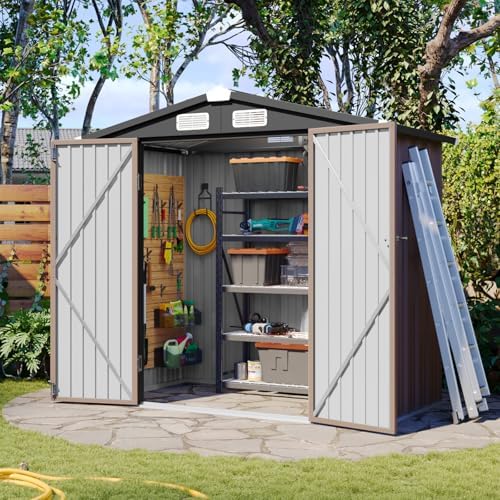 Aoxun 6x4 FT Outdoor Storage Shed, Brown - Image 2