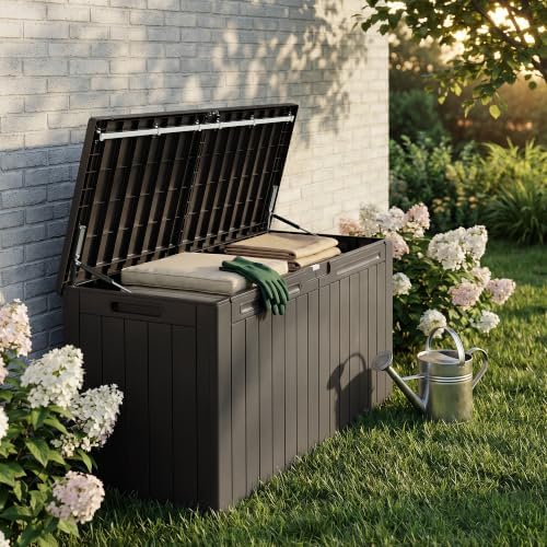 110 Gallon Deck Box Outdoor Indoor Waterproof Storage Box, Brown - Image 2