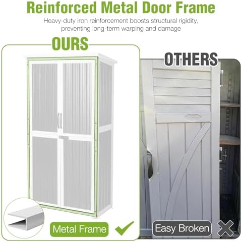 GUTINNEEN Outdoor Tool Cabinet, Heavy Duty Wood & Metal Frame Garden Storage Shed, Rustproof & Anti-Breakage for Tools & Equipment (Dark Black) - Image 4