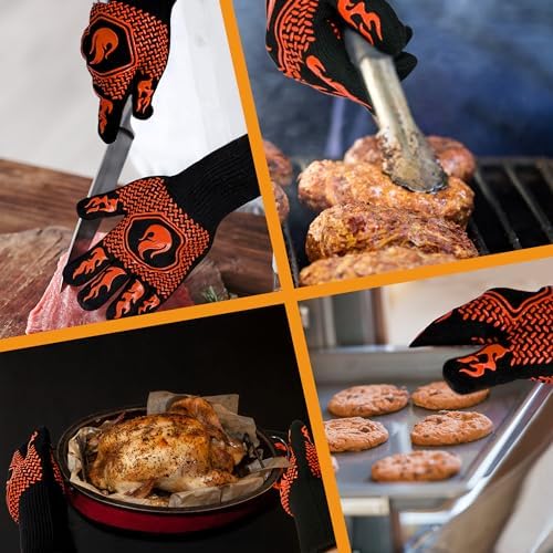 BBQ Fireproof Gloves, Grill Cut-Resistant Gloves 1472°F Heat Resistant Gloves, Non-Slip Silicone Oven Gloves, Kitchen Safe Cooking Gloves for Oven Mitts,Barbecue,Cooking, Frying,13.5 Inch-Orange - Image 5