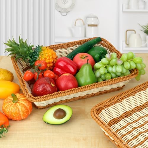 4 Pack 16 inch Poly Wicker Baskets, Two Color Large Wicker Baskets Storage, Rustic, Durable & Easy-Cleaning Bread baskets, for Home, Restaurant & Hotel Use - Image 5