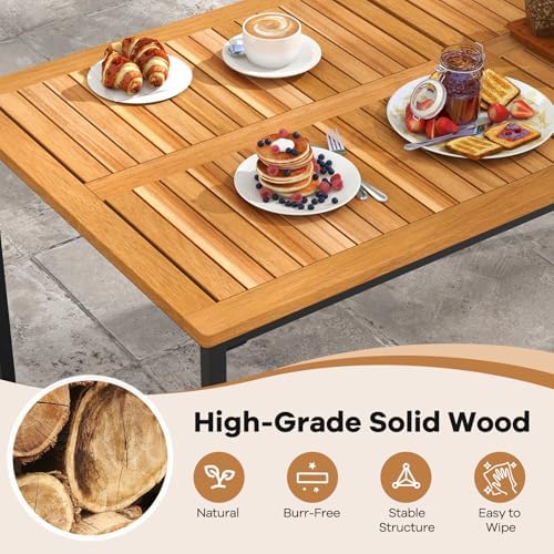 Tangkula 7 Piece Outdoor Dining Set for 6, Acacia Wood Rectangular Dining Table & 6 Armless Chairs w/Metal Frame, Umbrella Hole, Farmhouse Dining Furniture Set for Garden Porch Poolside - Image 3