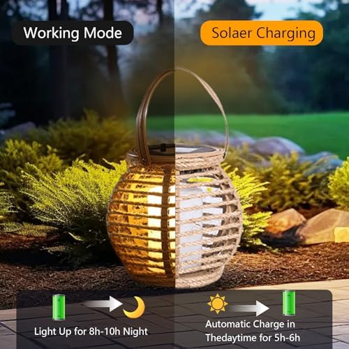 Solar Powered Outdoor Lantern, Rope Woven, 14x15.5 cm, Set of 2 - Image 3