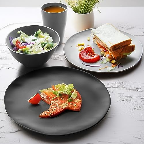 Teivio 32-Piece Kitchen Plastic Wheat Straw Dinnerware Sets, Service for 8, Dinner Plates, Dessert Plate, Cereal Bowls,Cups, Unbreakable Plastic Colorful Outdoor Camping Dishes, Irregular Gray Ombre - Image 4