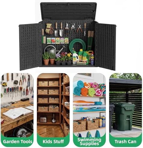 Allpop Outdoor Storage Shed, 31 Cu.Ft Resin Horizontal Storage Cabinet for Trash Cans, Patio & Garden, Black - Image 6
