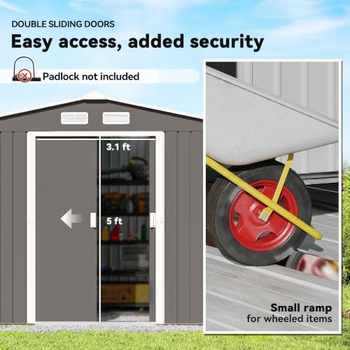 Outsunny 9' x 6' Outdoor Storage Shed Garden Tool Metal Shed Light Gray - Image 4
