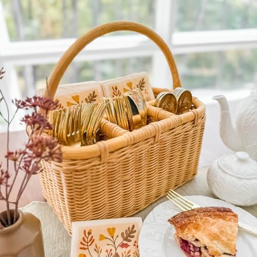 The Basket Lady Wicker Utensil Caddy, 4-sections, Sandstone - Image 3