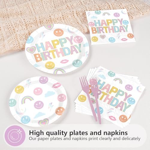 96Pcs Rainbow Smile Face Birthday Party Decorations, Serve 24 - Image 4