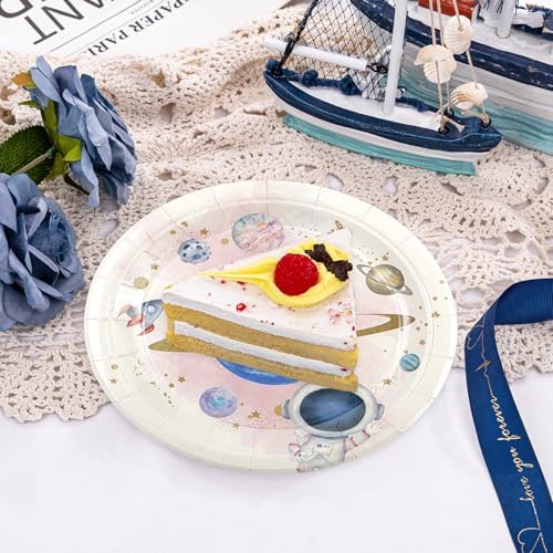 50PCS Space Themed Paper Plates Party Supplies Decorations, 7Inch Outer Space Dessert Plates Disposable Astronaut Planet Cake Plates Tableware Dinner Set for Boys Girls Birthday Baby Shower - Image 2