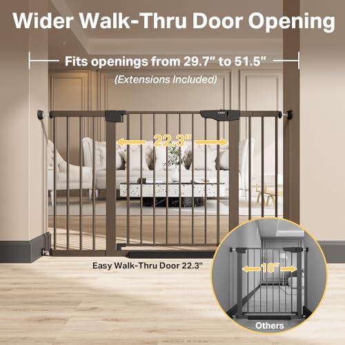 Cumbor 29.7-51.5 in Extra Wide Baby Gate for Stairs, Dog Gate Indoor Brown - Image 2