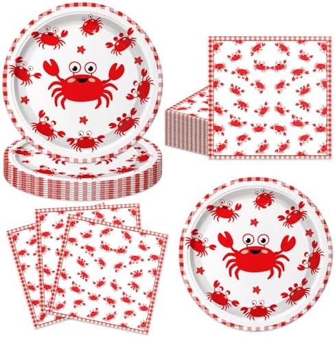 40pcs Crab Birthday Party Decorations Crab Plates and Napkins for Baby Shower Picnic BBQ Crabs Seafood Boil Birthday Party Supplies, Suitable for 20 Guests by Unknown