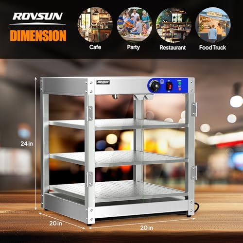ROVSUN 3-Tier Commercial Food Warmer, Pizza Warmer Food Warmer Display with LED Lighting Removable Shelves Glass Door, Countertop Electric Food Warmer for Buffet Restaurant 110V 800W - Image 6