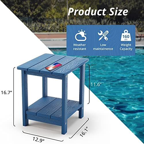 LUE BONA Outdoor Side Table, 2-Tier HDPS Small Patio Table, Navy Blue - Image 3