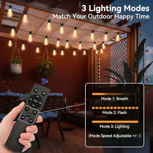 YOYONACY 100 FT Outdoor String Lights for Outside, IP65 Waterproof ST38 LED Shatterproof Bulbs, Dimmable & Timable, 3 Light Modes, Hanging Patio Edison Lights for Porch Backyard Cafe Bistro - Image 3