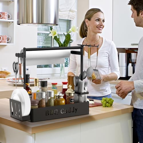 Grill Caddy for Outdoor Grill, BBQ Caddy with Paper Towel Holder & 4 Hooks - Image 6