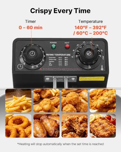 VEVOR Commercial Deep Fryer, Stainless Steel Countertop Fryer with Baskets & Lids, Temp Control, Overheat Protection, for Commercial Restaurant, Single Fryer-9.5Qt - Image 4