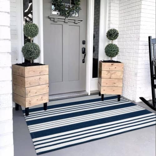 OJIA Blue & White Outdoor Rug 3'x5' Front Porch Rug Outdoor Mat Patio Decor - Image 3