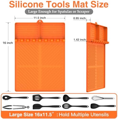 Silicone Griddle Tools Mat for Blackstone, Griddle Accessories Side Shelf Mat Grill Pad for Outdoor Grill Kitchen Counter Spatula Silicone Mat with Drip Pad (Orange) - Image 3