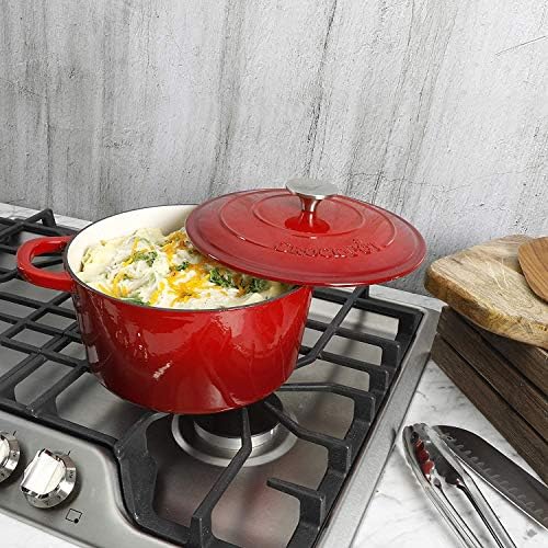 Crock Pot Artisan 5-Quart Round Enameled Cast Iron Dutch Oven – Red, Durable Heavy-Duty Cookware for Slow Cooking, Roasting, Baking with Lid - Image 5