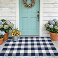 MUBIN Cotton Buffalo Plaid Rug, 3' x 5' Navy Blue White Outdoor Rug Front Door Decorative Mat, Washable Doormat Foldable Area Rug Layered Door Mats Rug for Front Porch, Entryway, Patio by MUBIN