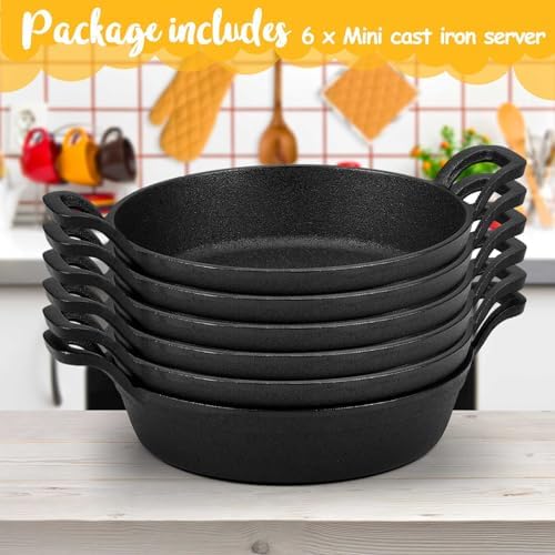 Ziliny 6 Pack Mini Cast Iron Skillets 7 x 7 x 1.7 Inch Pan Ramekin Set - Image 3