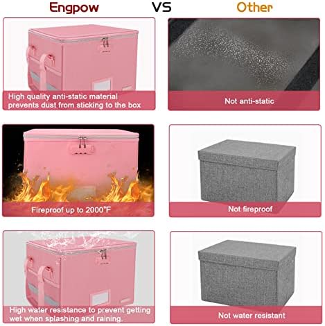 ENGPOW File Box with Lock, Fireproof Document Box with Zipper＆Pockets, Collapsible File Organizer Filing Storage Cabinet with Handle, Portable Home Office Safe for Hanging Letter/Legal Folder, Pink - Image 6