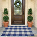 MUBIN Cotton Blue White Plaid Rug, 27.5''x 43'' Checked Outdoor Rug Front Door Decorative Mat, Hand-Woven Washable Reversible Foldable Rug for Front Porch, Entryway (43''L x 27.5''W, Blue White Plaid) by MUBIN