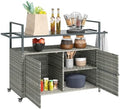 Outsunny PE Rattan Outdoor Storage Cabinet Bar Cart, Wheels, Mixed Gray by Outsunny