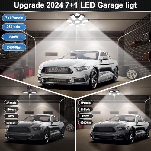 AUDLES 6 Pack LED Garage Light, 240W 24000LM 6500K LED Shop Lights, Garage Lights Ceiling Led with 7+1 Deformable Panels, E26/E27 Bulb Socket Lighting for Shop, High Bay, Attic, Basement, Warehouse - Image 5