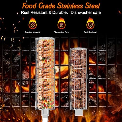 Rolling Grill Baskets for Outdoor Grill, Removable Wooden Handle, 2PCS - Image 5