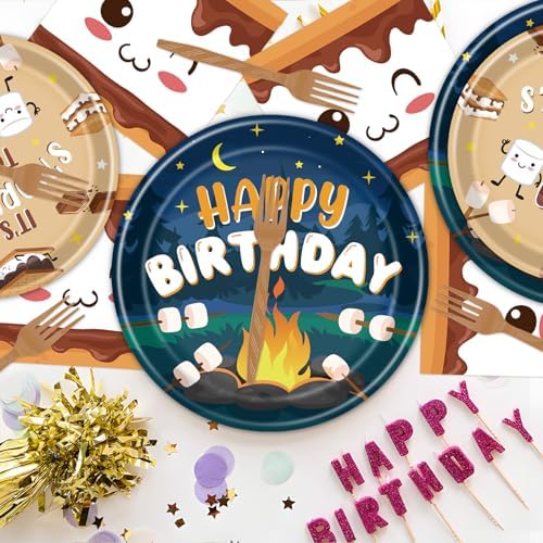 Gameza S'mores Camping Birthday Party Decorations, 96PCS Smore Fun to Be One Disposable Paper Plates and Napkin Tableware Bday Decorations, Camper Bonfire Theme 1st Decor Supplies Serves 24 - Image 5