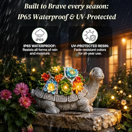 Nacome Solar Turtle Garden Statue - Succulent & 7 LED Lights, Outdoor Decor - Image 6