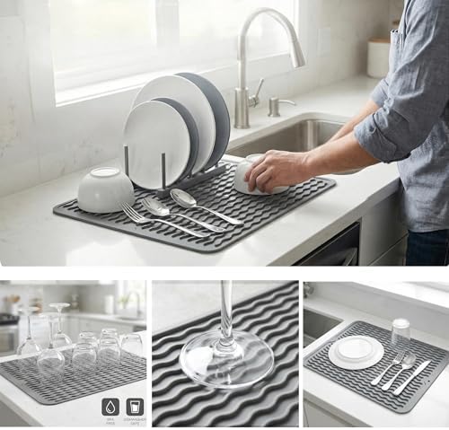 MicoYang Silicone Dish Drying Mat, Grey, 16"×12" - Image 3