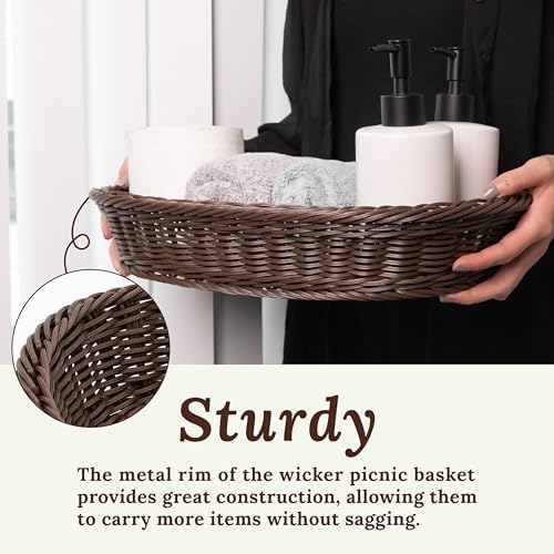 WeeNest Wicker Bread Basket, Oval Resin Wicker, 2 pcs, Dark Brown - Image 3