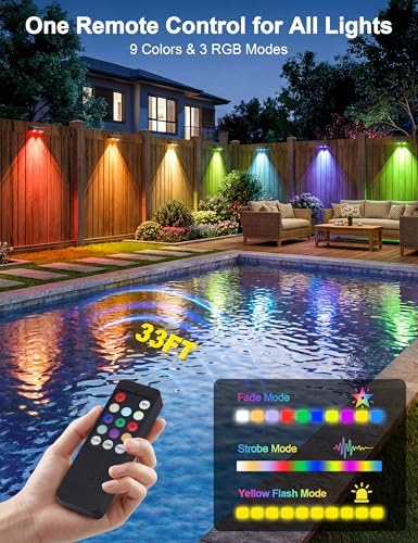 JOFIOS Fence Lights Solar Powered with Remote 12 Pack, Warm White, Cool White and RGB Color Glow LED Solar Lights Outdoor, Dusk to Dawn Solar Fence Lights for Patio, Backyard, Railing, Deck, and Wall - Image 2