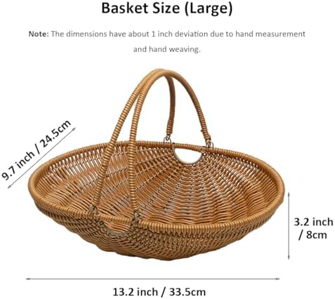 RT&BS Wicker Egg-collecting Basket with Handles, Wicker Bread Basket Oval, Handwoven Fruit Basket with Handles, Reusable Storage Baskets for Living Room, Kitchen, Store, Restaurant, Outdoor (Brown, L) - Image 3