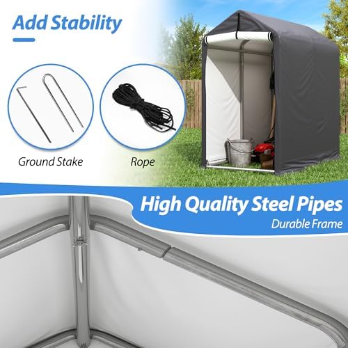 6' x 3' Outdoor Storage Shed, Portable Storage Shed with Roll-up Ventilated Door,Heavy Duty Waterproof Shelter Tent for Bike, Firewood, Garden Tools - Image 5
