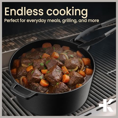Bakken 2-in-1 Cast Iron Dutch Oven Pot with Skillet Lid, 5QT Pre-Seasoned Dutch Oven for Bread Baking, Roasting & Campfire Cooking, Heavy-Duty Indoor & Outdoor Use with Easy-Grip Dual Handles - Image 3
