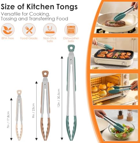 HOTEC Stainless Steel Kitchen Tongs with Silicone Tips, Set of 3-7",9" &12" - Image 3
