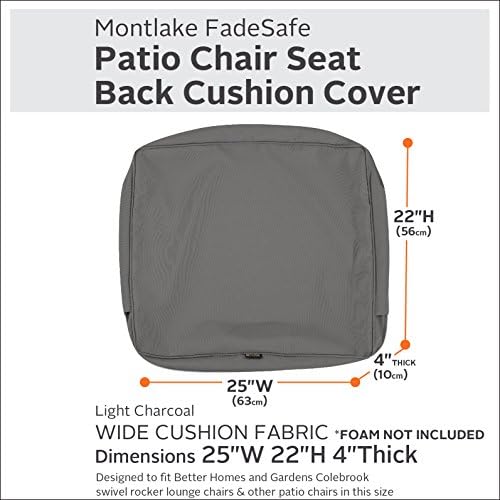Classic Accessories Montlake Water-Resistant 25 x 22 x 4 Inch Outdoor Back Cushion Slip Cover, Patio Furniture Cushion Cover, Light Charcoal Grey, Patio Furniture Cushion Covers - Image 3