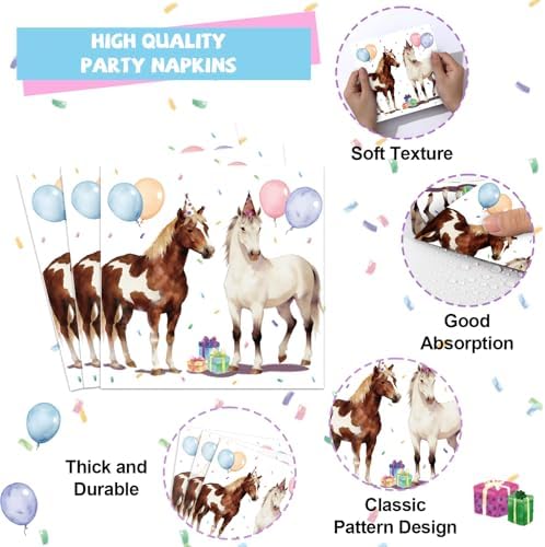 96PCS Western Horse Party Paper Plates and Napkins Horse Theme Birthday Dinnerware West Horses Racing Tableware for Derby Day Rodeo Wedding Bachelorette Baby Shower Party Decorations - Image 4
