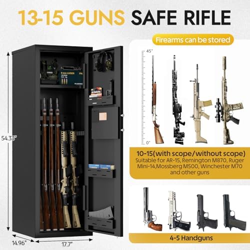KAER 10-15 Biometric Gun Safe for Rifles and Pistols,Large Gun Cabinet with Removable Racks & Adjustable Shelf,Fingerprint Keypad Lock Rifle Safe for Home & Hunting(AR-15) - Image 3